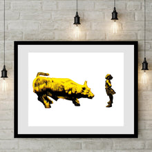 Load image into Gallery viewer, Fearless girl statue, Gold Art, Canvas Art print, framed art, Fearless art print, fashion art, feminist gift, Girl Boss