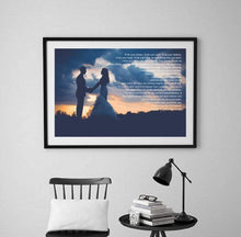 Load image into Gallery viewer, First dance song lyric print framed for first anniversary gift or quote of wedding vow print