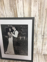 Load image into Gallery viewer, First dance song lyric print framed for first anniversary gift or quote of wedding vow print