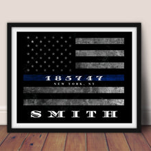 Load image into Gallery viewer, Custom Personalized Thin Blue Line American Flag framed wall art for police officer gift  Police officer gifts Police retirement gift