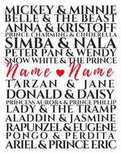 Load image into Gallery viewer, Custom disney art print Disney Anniversary gift gift for her CUSTOM Disney Couples Sign Custom Wedding Gift Romantic Disney Disney fa