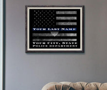 Load image into Gallery viewer, Custom Personalized Thin Blue Line American Flag framed wall art for police officer gift  Police officer gifts Police retirement gift