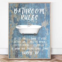 Load image into Gallery viewer, Bathroom rule wall art funny bathroom art Bathroom Rules Funny Bathroom wall art bathroom wall decor bathroom decor gift for her