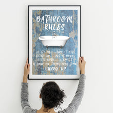 Load image into Gallery viewer, Bathroom rule wall art funny bathroom art Bathroom Rules Funny Bathroom wall art bathroom wall decor bathroom decor gift for her