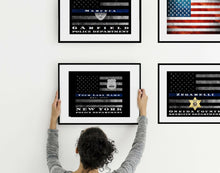 Load image into Gallery viewer, Framed Thin Blue line flag Custom police officer