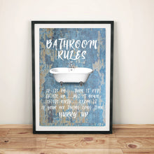 Load image into Gallery viewer, Bathroom rule wall art funny bathroom art Bathroom Rules Funny Bathroom wall art bathroom wall decor bathroom decor gift for her