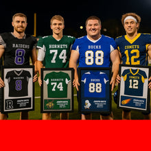 Load image into Gallery viewer, a group of framed sports jerseys on a wall