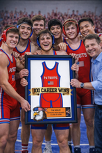 Load image into Gallery viewer, 100 Career Win Wrestling Singlet Frame Banner Senior Award Night Gift Idea