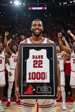 Load image into Gallery viewer, Basketball player holding 1000 point framed jersey gift