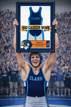 Load image into Gallery viewer, 100 Career Win Wrestling Singlet Frame Banner Senior Award Night Gift Idea