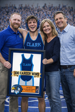 Load image into Gallery viewer, 100 Career Win Wrestling Singlet Frame Banner Senior Award Night Gift Idea