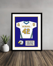 Load image into Gallery viewer, High School Lacrosse Senior Award Night Gift Idea - Jersey Frame Print