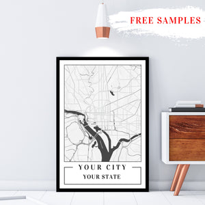 Custom City Map Print, city map, Wall art, Poster Print, Street map, Black And White, Poster, Gift idea, Nature Photography,