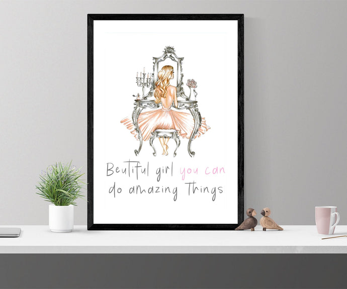 Beautiful girl fashion wall art, fearless girl, feminist gift, Feminist wall art, Be Fearless, Girl Boss, art print