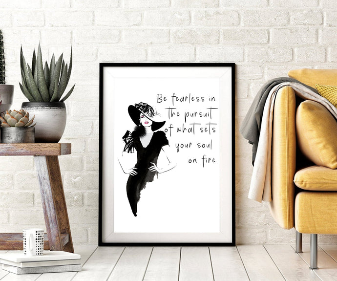 Be fearless in the pursuit, Fearless girl statue, art print, fashion wall art, gift for her, feminist gift, Girl Boss