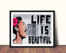Load image into Gallery viewer, Banksy life is beautiful Framed wall art print for home decor bedroom,
