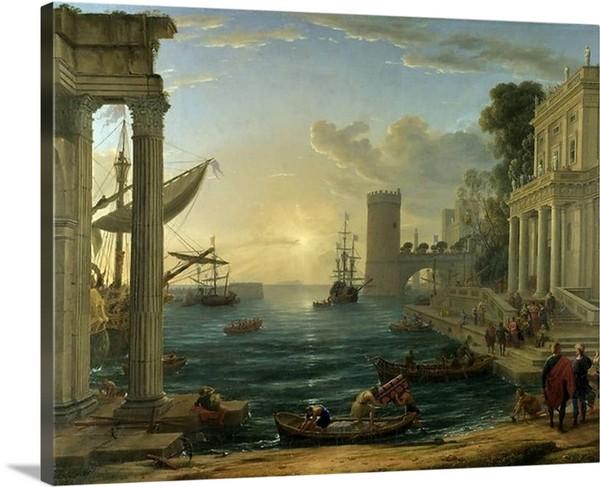 seaport with the embarkation of the queen of sheba 1648 by claude lorrain seaport with the embarkation of the queen of sheba 1648 claude lorrain canvas print classic art wall art print
