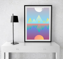 Load image into Gallery viewer, Day and night art print canvas print sunrise sunset wall art landscape pop art