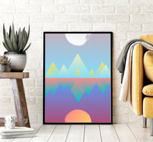 Load image into Gallery viewer, Day and night art print canvas print sunrise sunset wall art landscape pop art