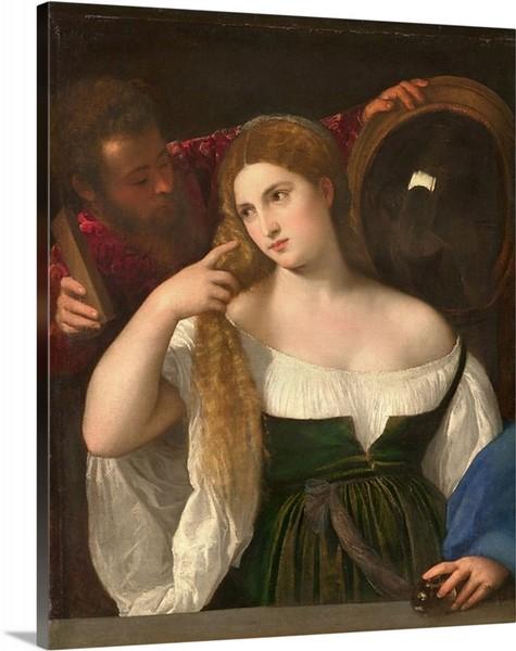 woman with a mirror 1515 by titian woman with a mirror titian canvas print classic art wall art print