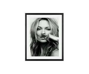 Kate Moss Fashion poster black and white art print Mustache Kate Moss fashion poster Gift for her fashion poster kate moss