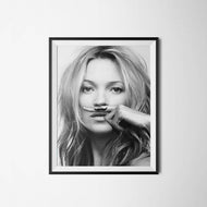 Kate Moss Fashion poster black and white art print Mustache Kate Moss fashion poster Gift for her fashion poster kate moss