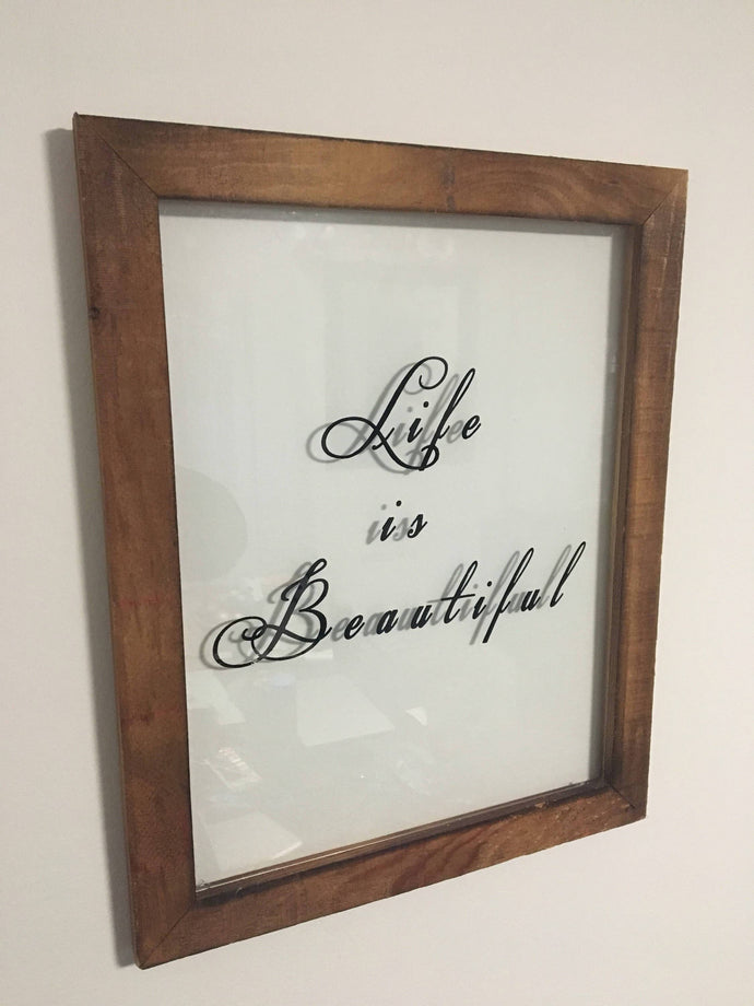 Custom sign Rustic sign Wood frame Glass Sign Life is beautiful custom frame personalized wall art wall decor glass work glass art