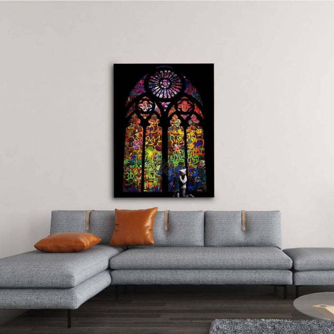 Banksy Graffiti Art art print framed of Stained Glass Window Wall art framed for home decor