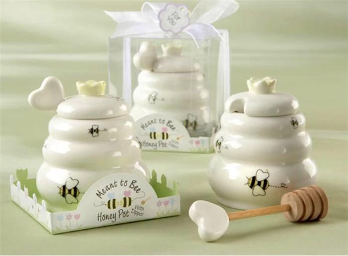 White ceramic honey pot with dipper Party Favors gift