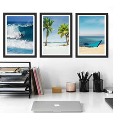 Load image into Gallery viewer, Set of 3 Prints Surf Palm Beach decor Coastal Wall Art Canvas art Los Angeles BeachState wall art Palm Tree print Beach poster