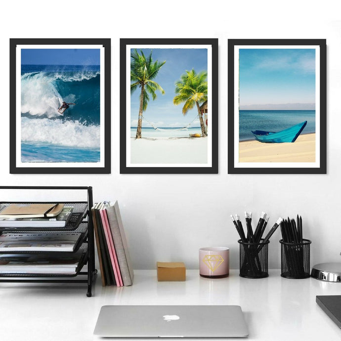 Set of 3 Prints Surf Palm Beach decor Coastal Wall Art Canvas art Los Angeles BeachState wall art Palm Tree print Beach poster