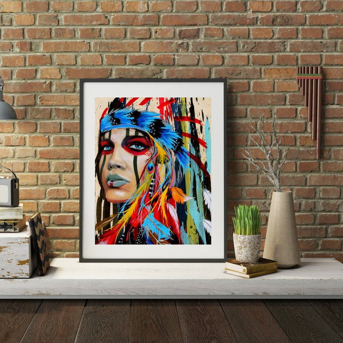 Girl power Feminism Native american prints Fearless girl statue Feminist gift Native american woman Be Fearless Framed feminist gift