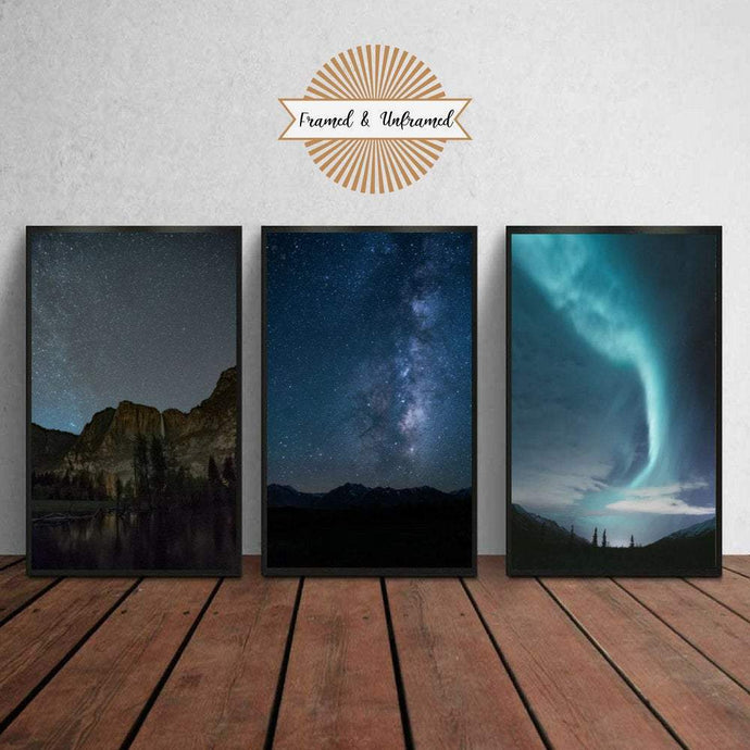Nature Night sky Sky art Landscape art set of 3 Night Sky Print Star Print Celestial Art Night Sky Art  Framed wall art gift