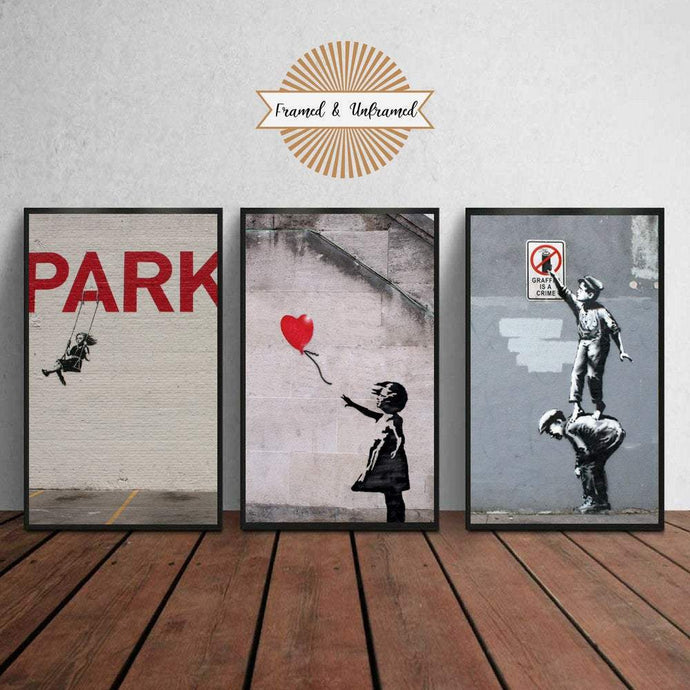 Banksy Graffiti street art poster wall art prints Banksy wall art print framed Set of 3 banksy Graffiti art bansky Street Art wall art