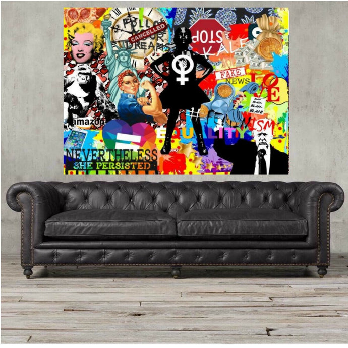 feminist  gift wall street bull girl Fearless girl statue art print framed Girl Power Poster girl boss art print