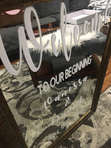 Wedding welcome mirror sign  custom text Welcome sign Wedding Welcome mirror custom sign Custom welcome sign custom personalized