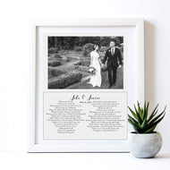 Custom Lyric feamed wall art print for wedding anniversary gift First Dance Song Lyrics personalized with your wedding photograph