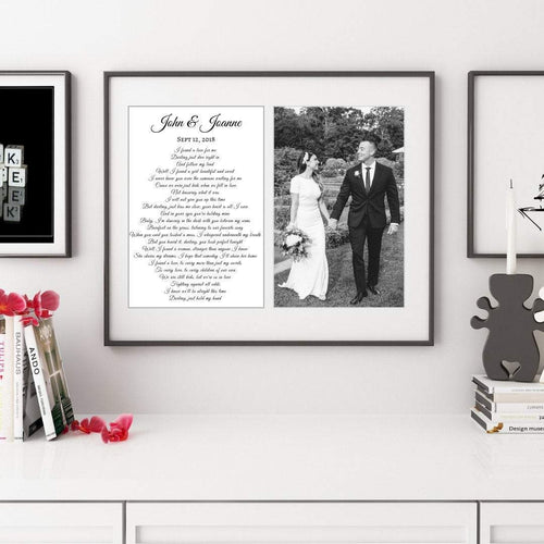 First dance song lyric print framed for first anniversary gift or quote of wedding vow print