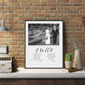 Personalized first wedding anniversary gift framed song lyrics or vows framed wall art print first dance song lyric frame art print