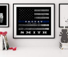 Load image into Gallery viewer, Custom personalized Police gift Thin Blue Line Police officer gift Law Enforcement Personalized Thin Blue Line Flag framed police gift