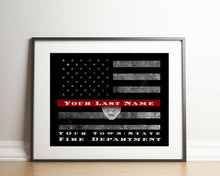 Load image into Gallery viewer, Personalized Firefighter thin red Line flag Fireman Sign Firefighter gift