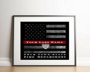 Personalized Firefighter thin red Line flag Fireman Sign Firefighter gift