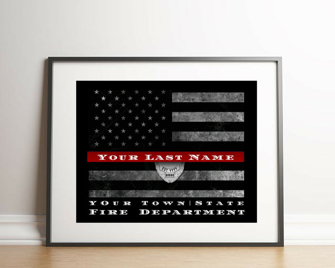 Personalized Firefighter thin red Line flag Fireman Sign Firefighter gift
