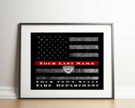 Personalized Firefighter thin red Line flag Fireman Sign Firefighter gift
