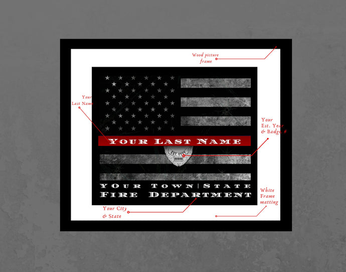 Firefighter Gift Personalized Thin red line flag framed  fireman gift thin blue line framed for police officer police officer gift