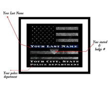 Load image into Gallery viewer, Custom personalized Police gift Thin Blue Line Police officer gift Law Enforcement Personalized Thin Blue Line Flag framed police gift
