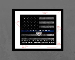 Custom Personalized Thin Blue Line American Flag framed wall art for police officer gift  Police officer gifts Police retirement gift