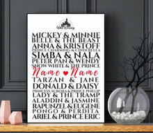 Load image into Gallery viewer, Custom disney art print Disney Anniversary gift gift for her CUSTOM Disney Couples Sign Custom Wedding Gift Romantic Disney Disney fa