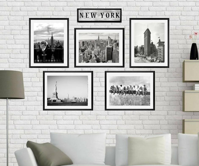 New york wall art Framed Black and white New York City landscape Wall art prints Framed Brooklyn Bridge Lunchtime Atop a Skyscraper I
