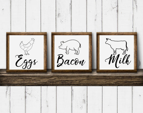 Personalized Kitchen wood sign set of 3 6x6 inch personalized farmhouse for wall art rustic barnwood  kitchen